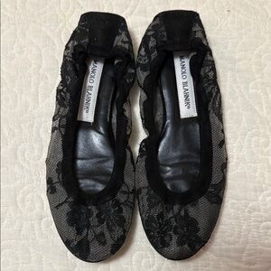 Manolo Blahnik Black Lace Flats with Elegant Design